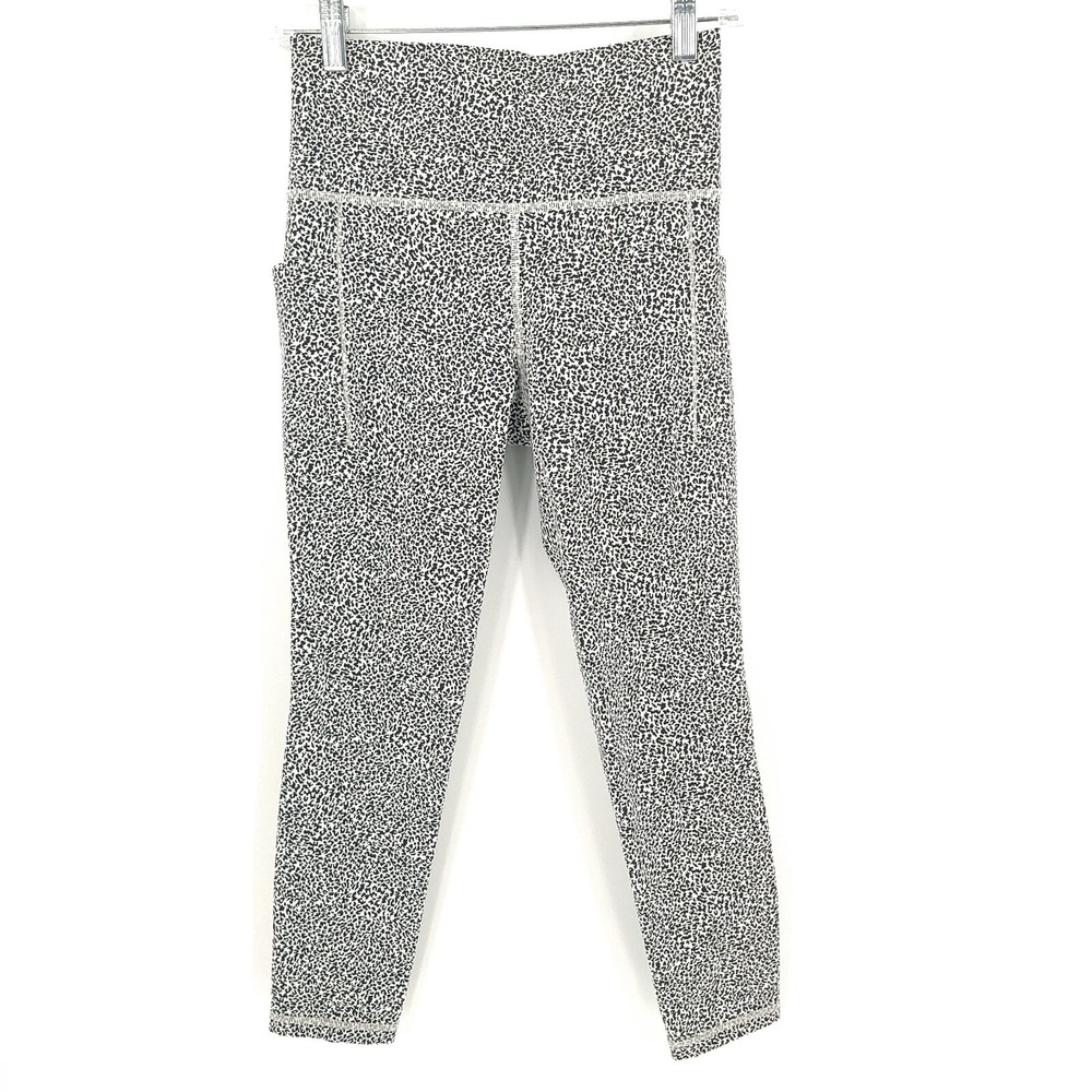 Athleta Leggings Womens Small Black White Cow Print Capri  High Rise Activewear